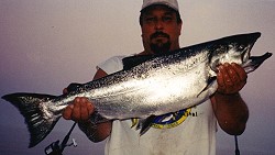 Salmon fishing Lake Huron near Mackinaw Island Michigan